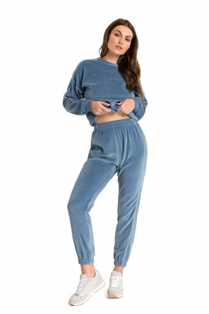 Spodnie damskie welurowe dresowe joggery z gumką niebieskie